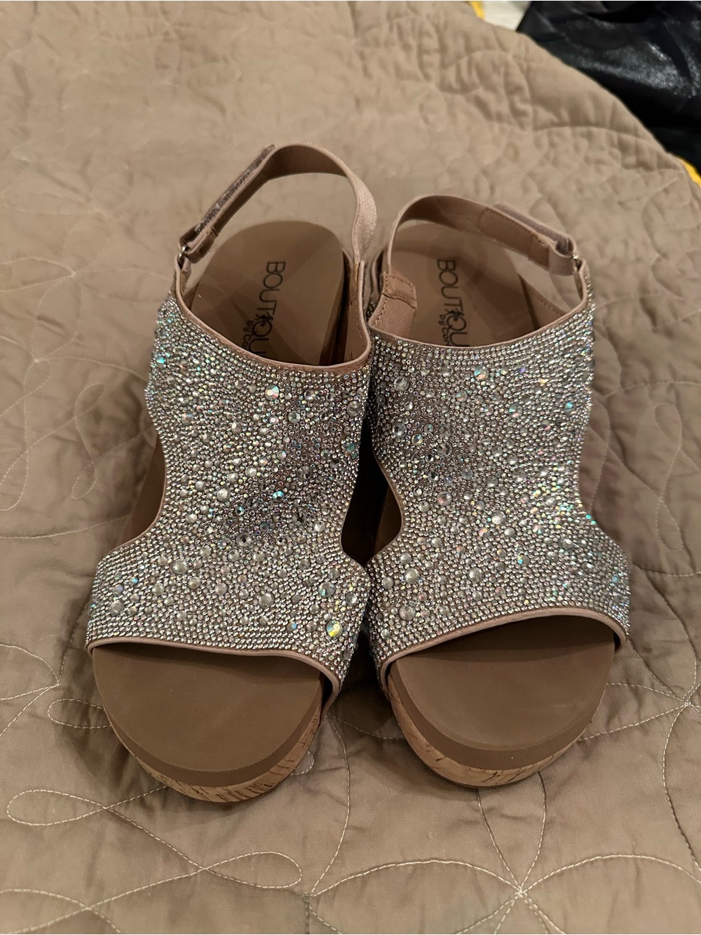 Boutique by Corkys Nude Crystal Embellished Wedge Sandals
